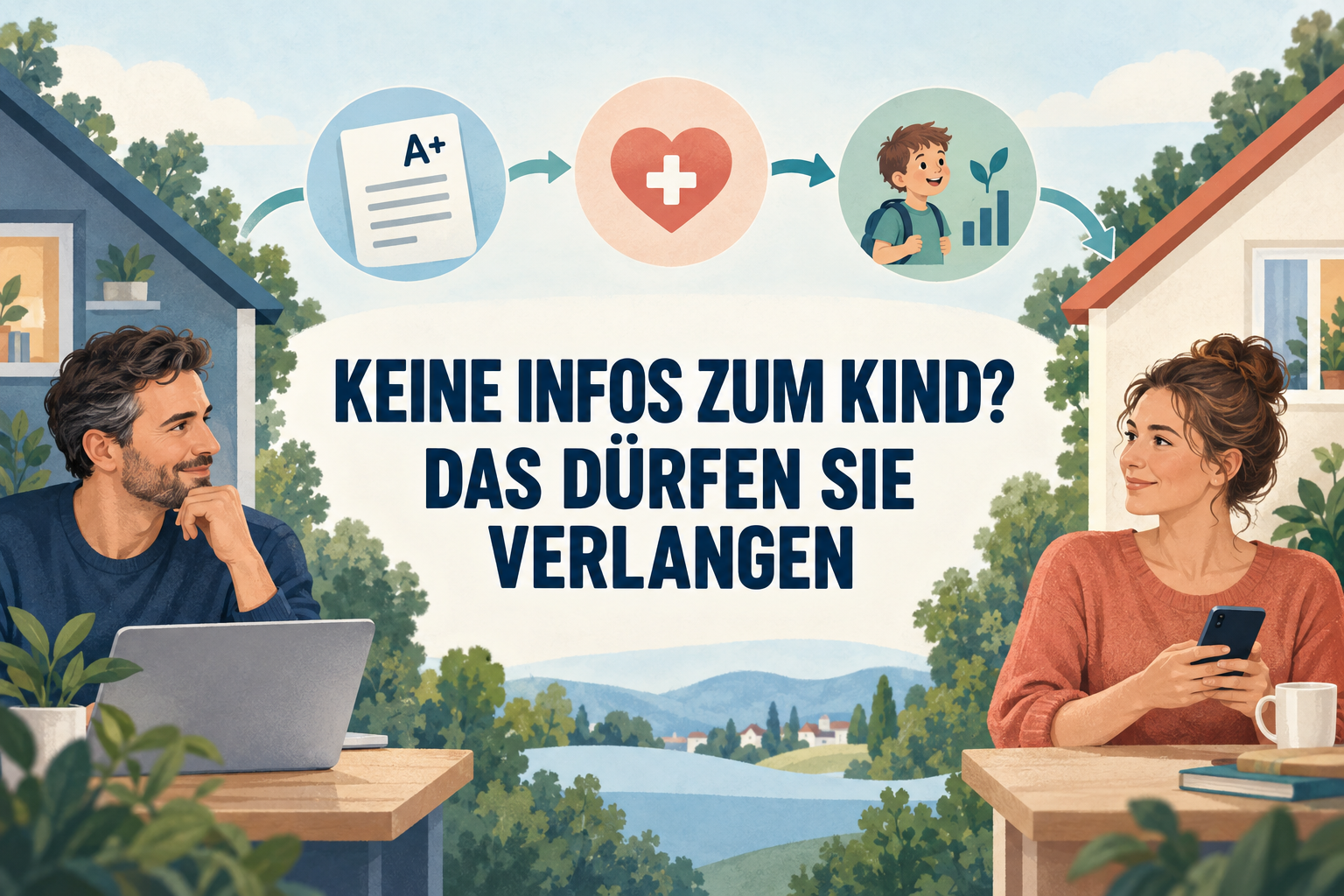 Getrennte Eltern tauschen Informationen über Schule, Gesundheit und Entwicklung unter der Überschrift Keine Infos zum Kind? Das dürfen Sie verlangen