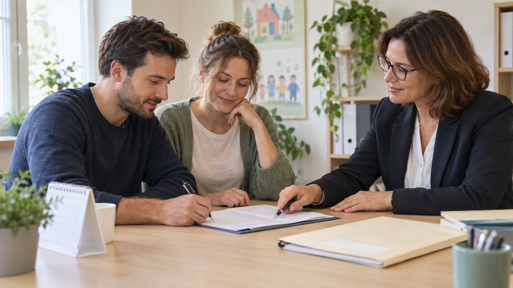 Unverheiratete Eltern besprechen mit einer Fachkraft eine Sorgeerklärung