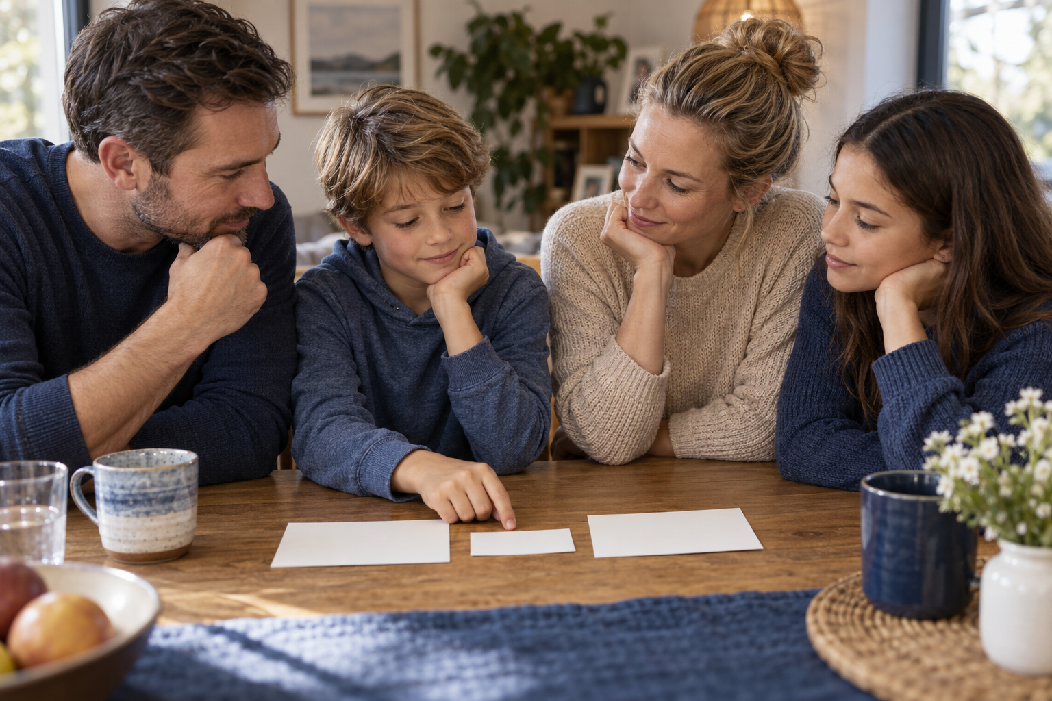 Eine Stieffamilie bezieht ein Kind ruhig in die Auswahl zwischen Familienname und Doppelname ein