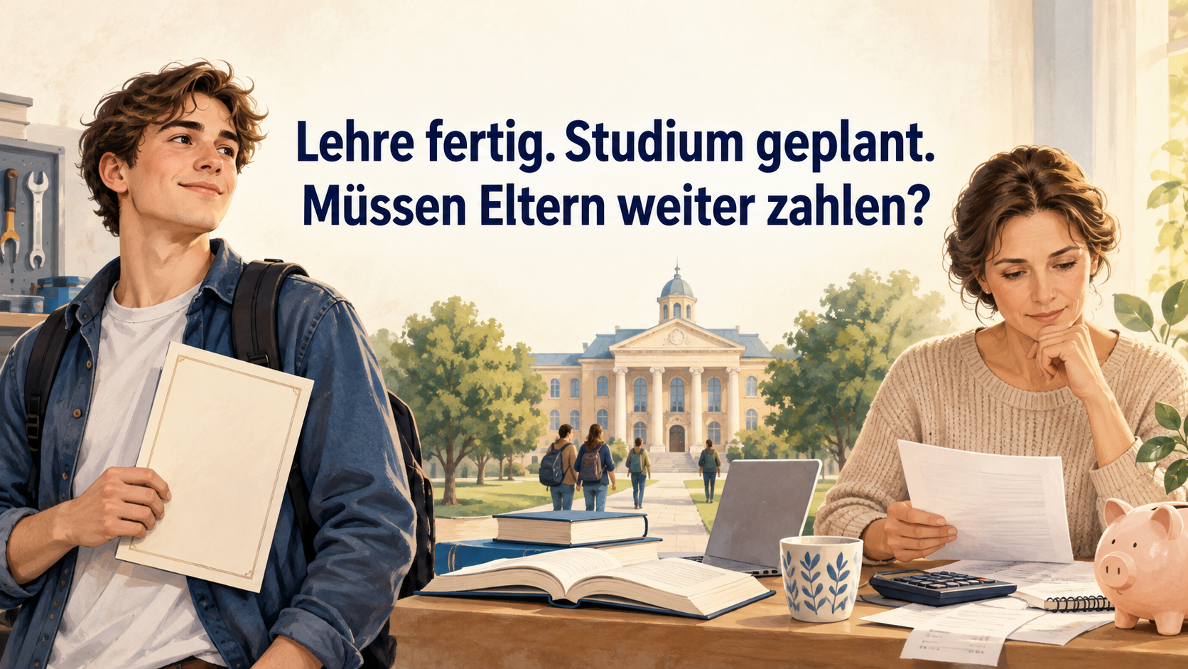 Junger Erwachsener mit Ausbildungszeugnis, Hochschule und Elternteil unter dem Hinweis Lehre fertig. Studium geplant. Müssen Eltern weiter zahlen?
