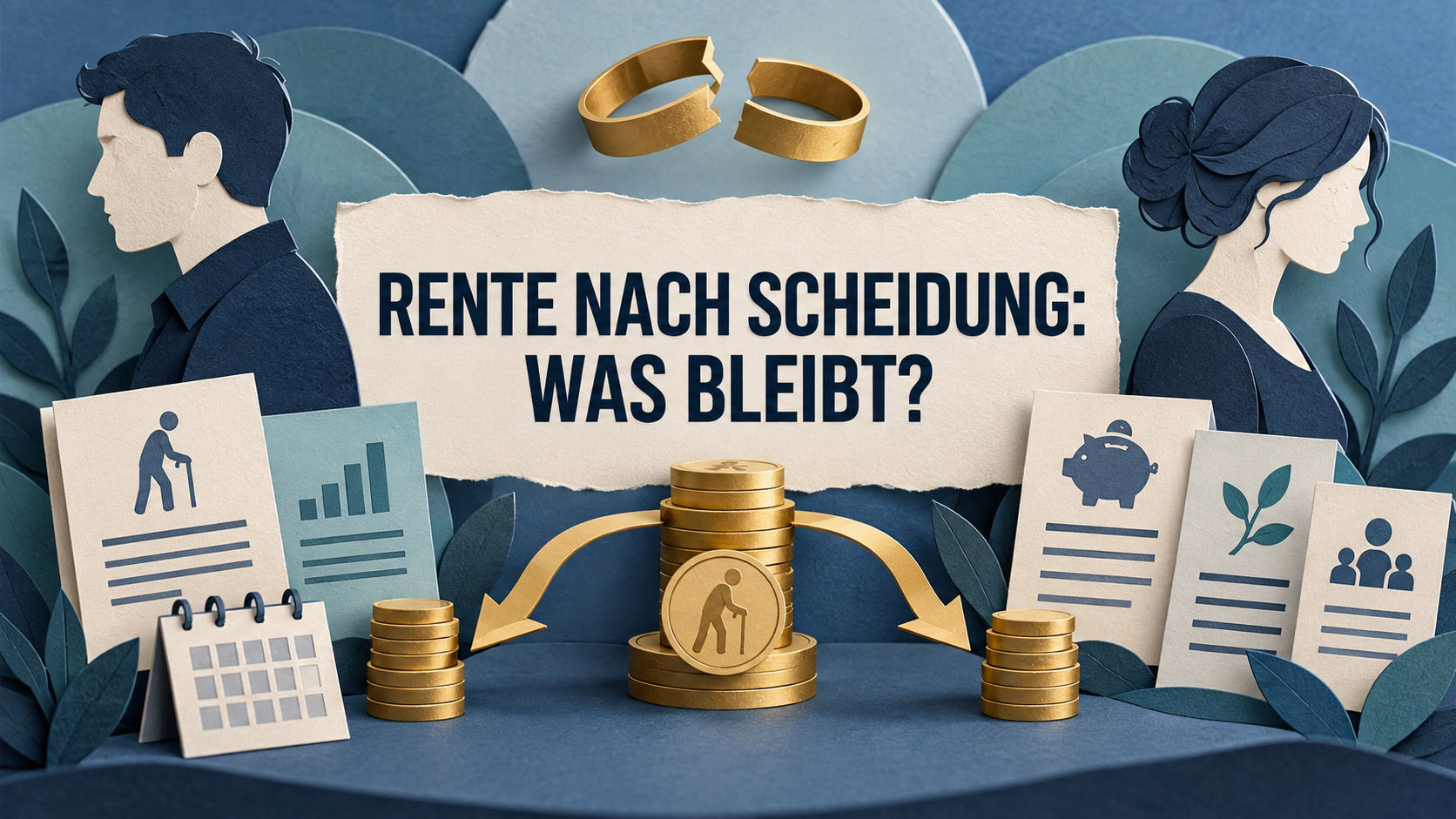 Getrenntes Ehepaar, Rentenunterlagen und geteilte Vorsorge mit der Frage Rente nach Scheidung: Was bleibt?
